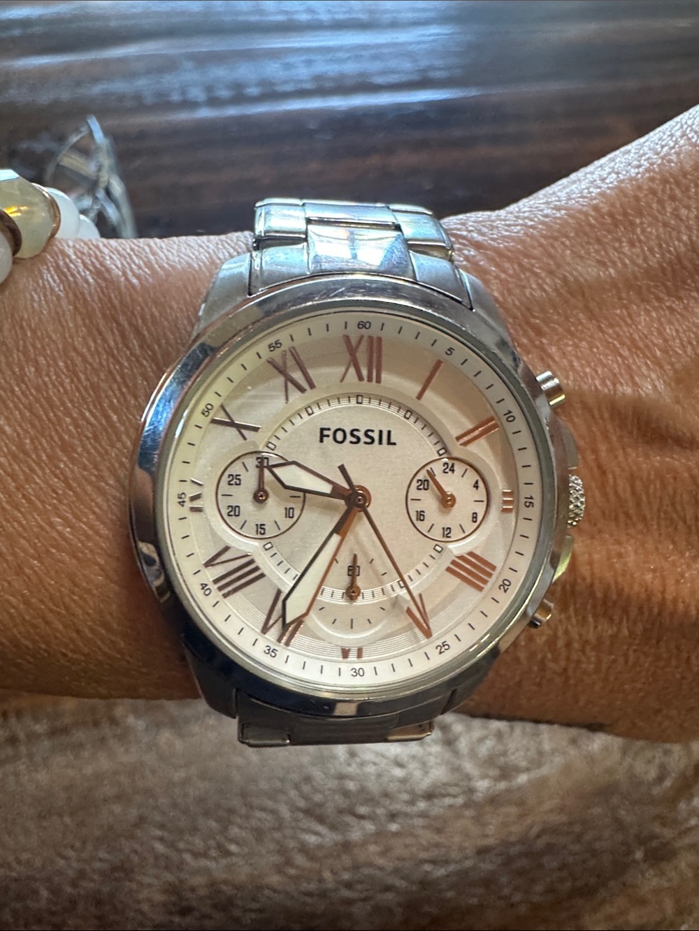 Fossil Silver Bracelet Watch with White Dial and Rose Gold Accents - Picture 2 of 9
